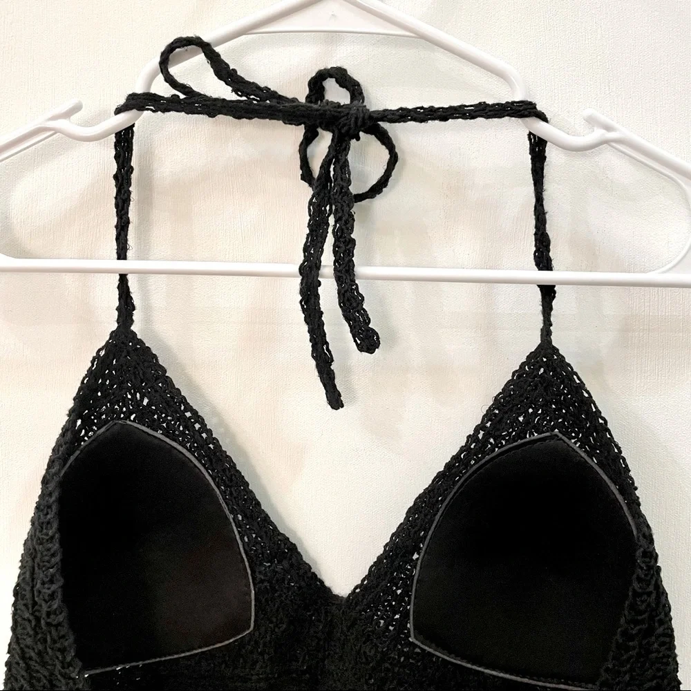 Boho Style Crochet Halter Top Bralette Black - Picture 6 of 13